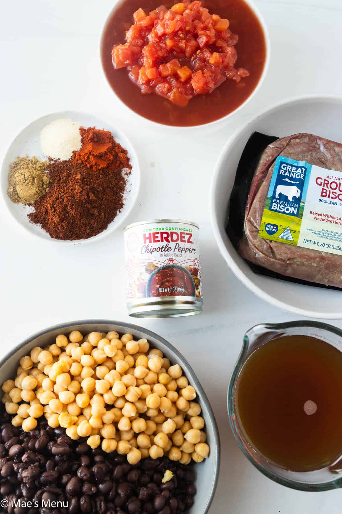 Part 1 of the ingredients needed to make bison chili.