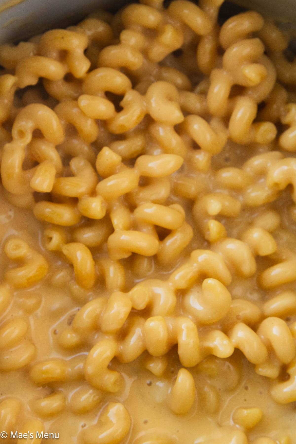 A close-up shot of high-protein mac and cheese.