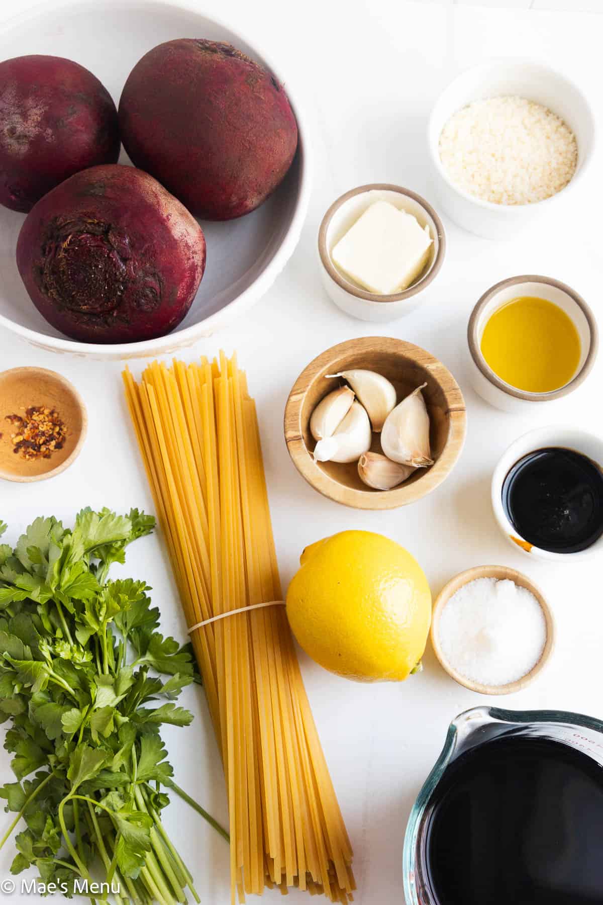 All the ingredients needed to make pink pasta.