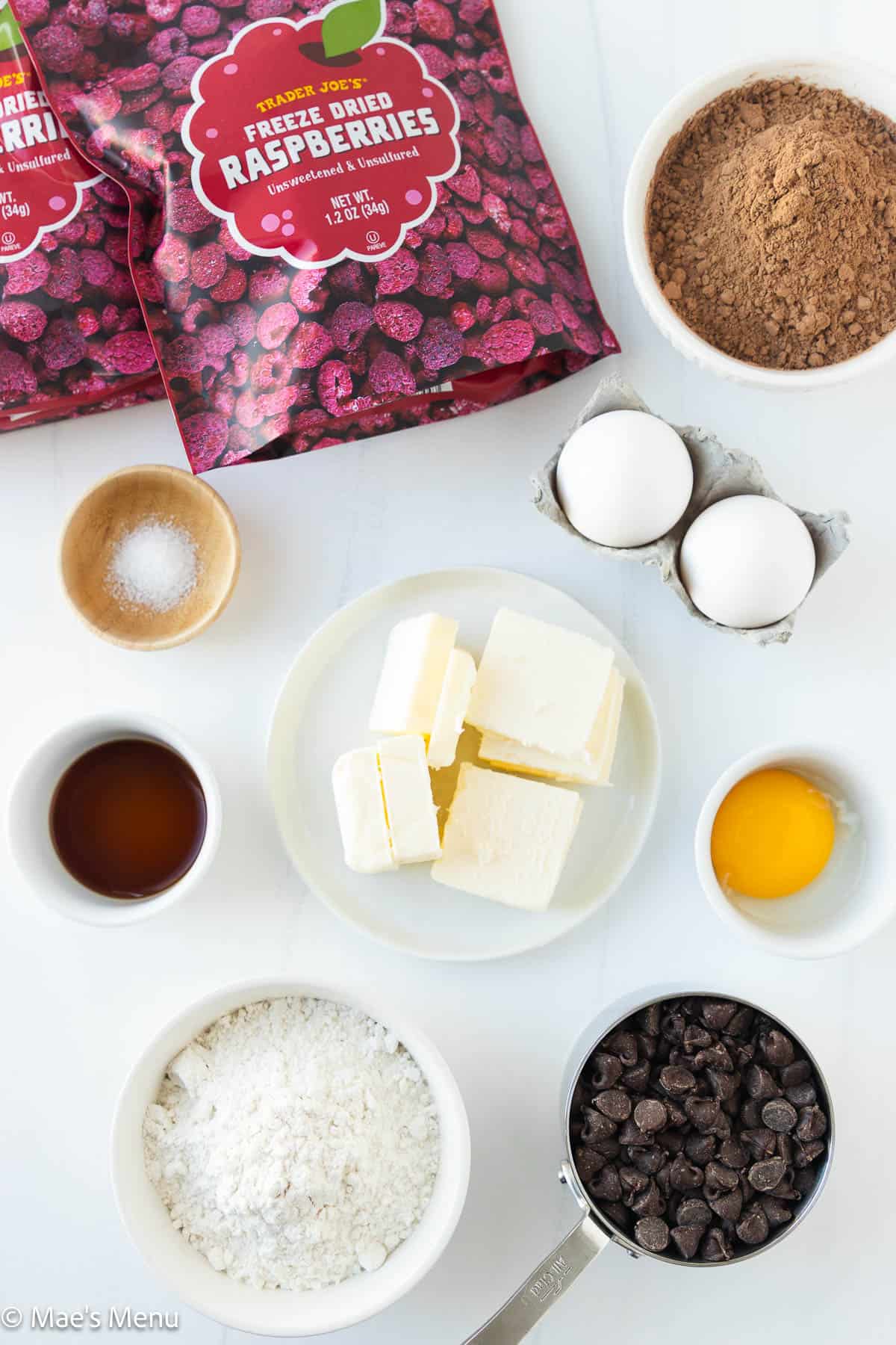 Ingredients to make raspberry brownies.