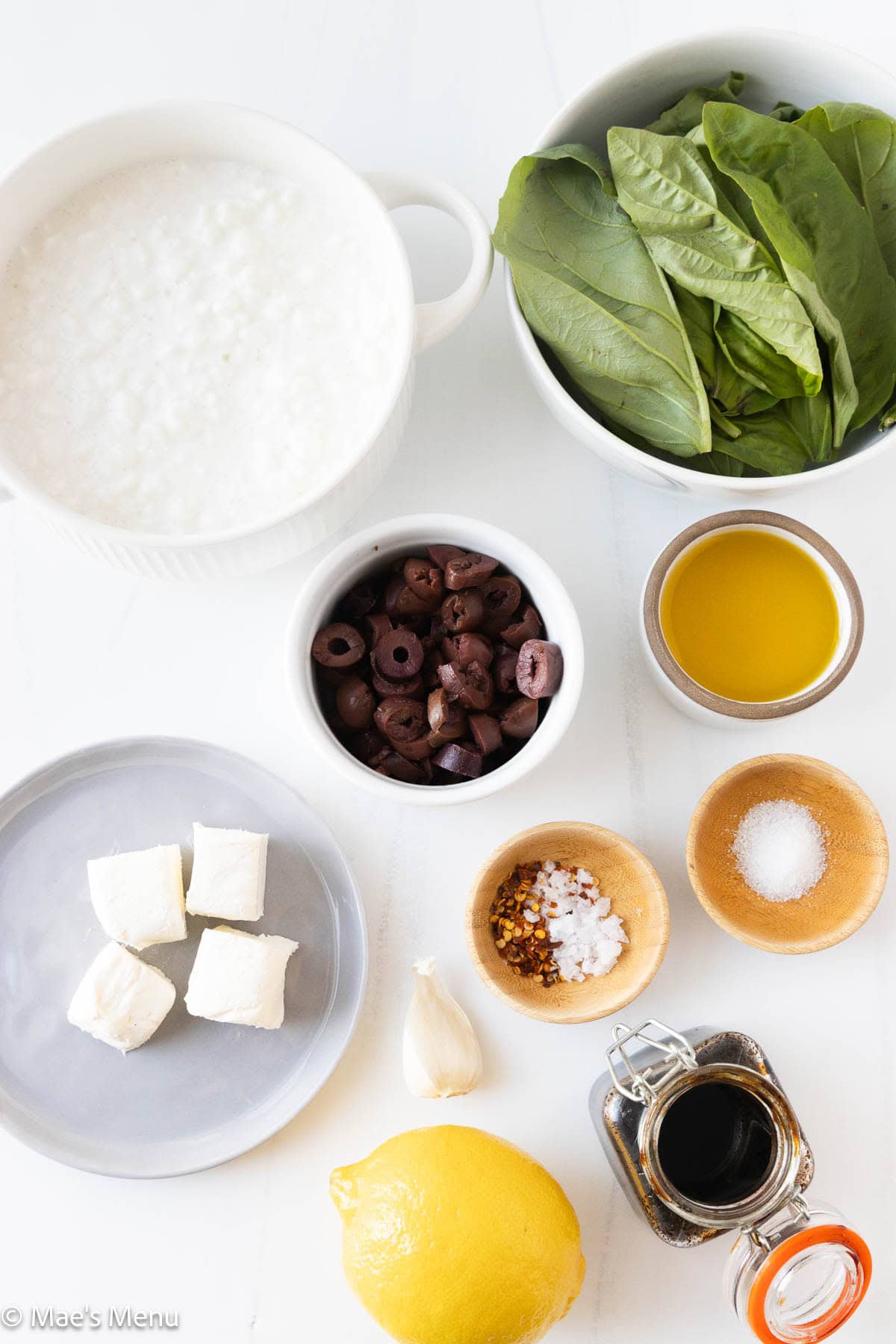 All the ingredients needed to make whipped cottage cheese dip.