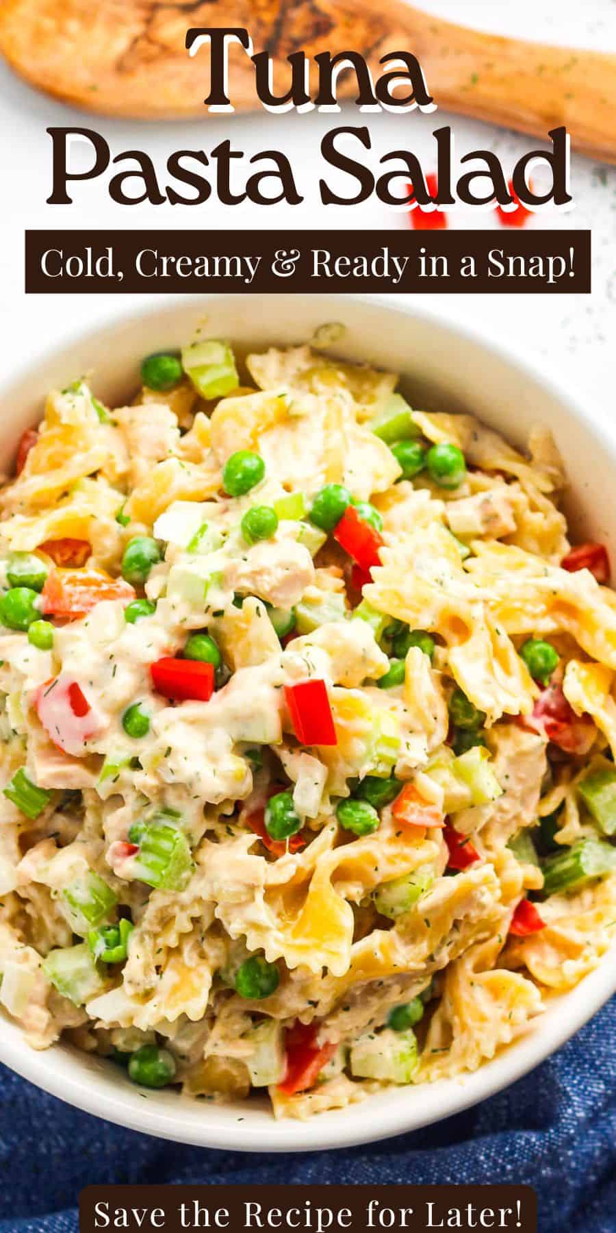 a pinterest pin for tuna pasta salad.