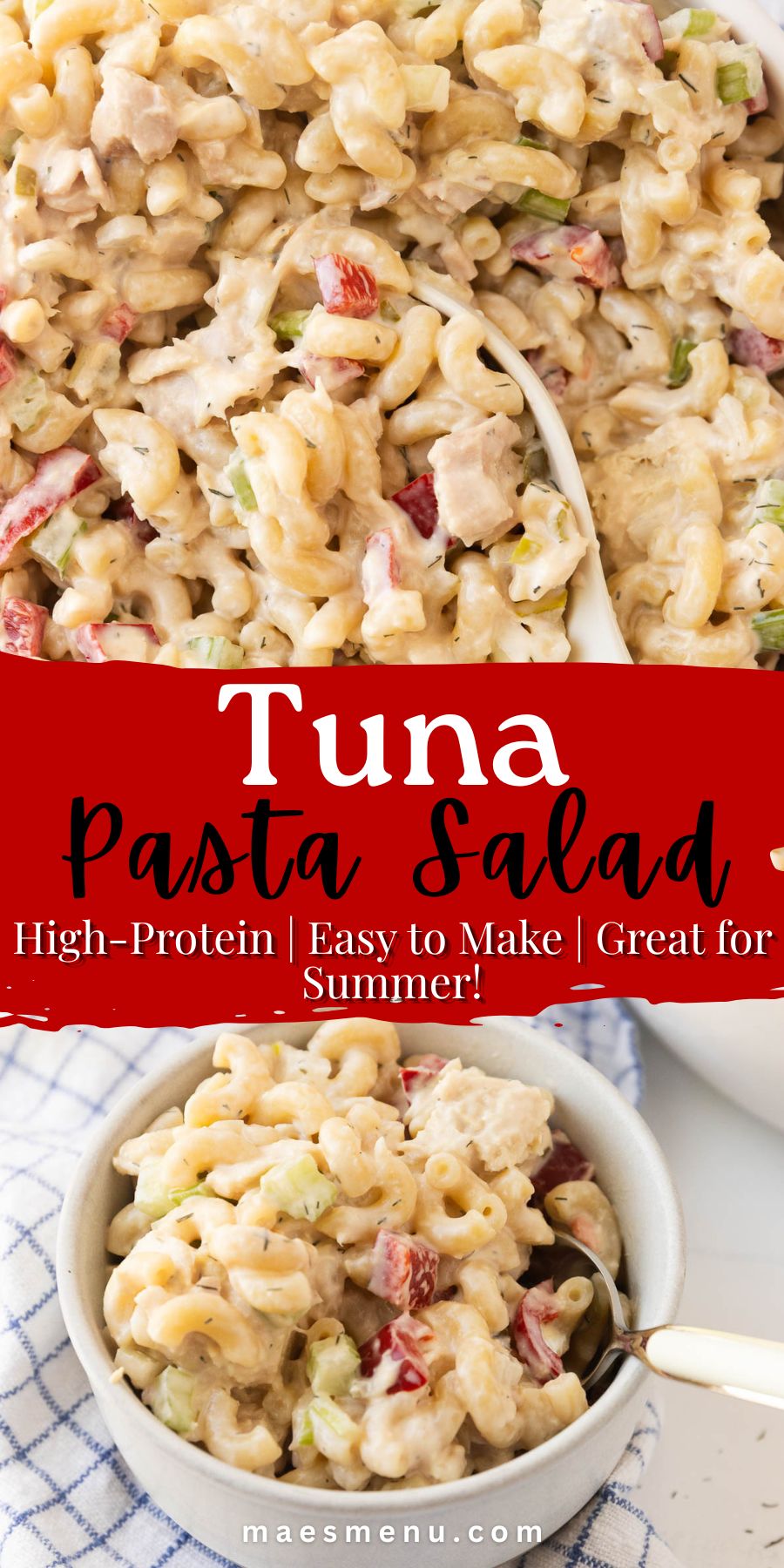 A pinterest pin for tuna pasta salad.